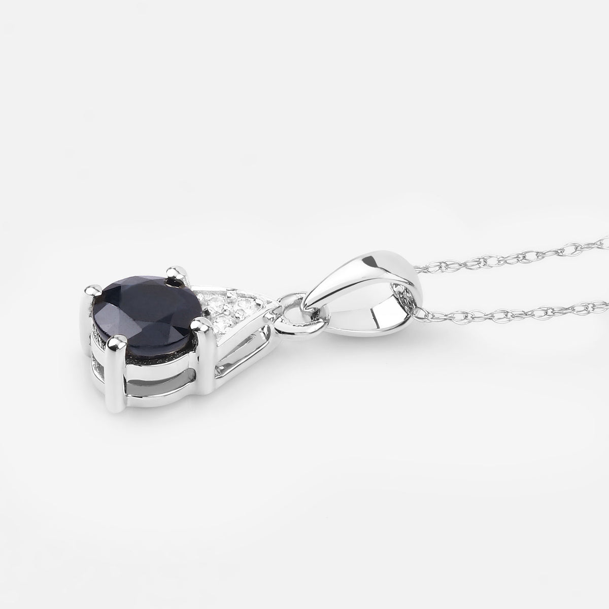 Blue Sapphire Pendant With Diamonds 0.86 Carats 10K White Gold