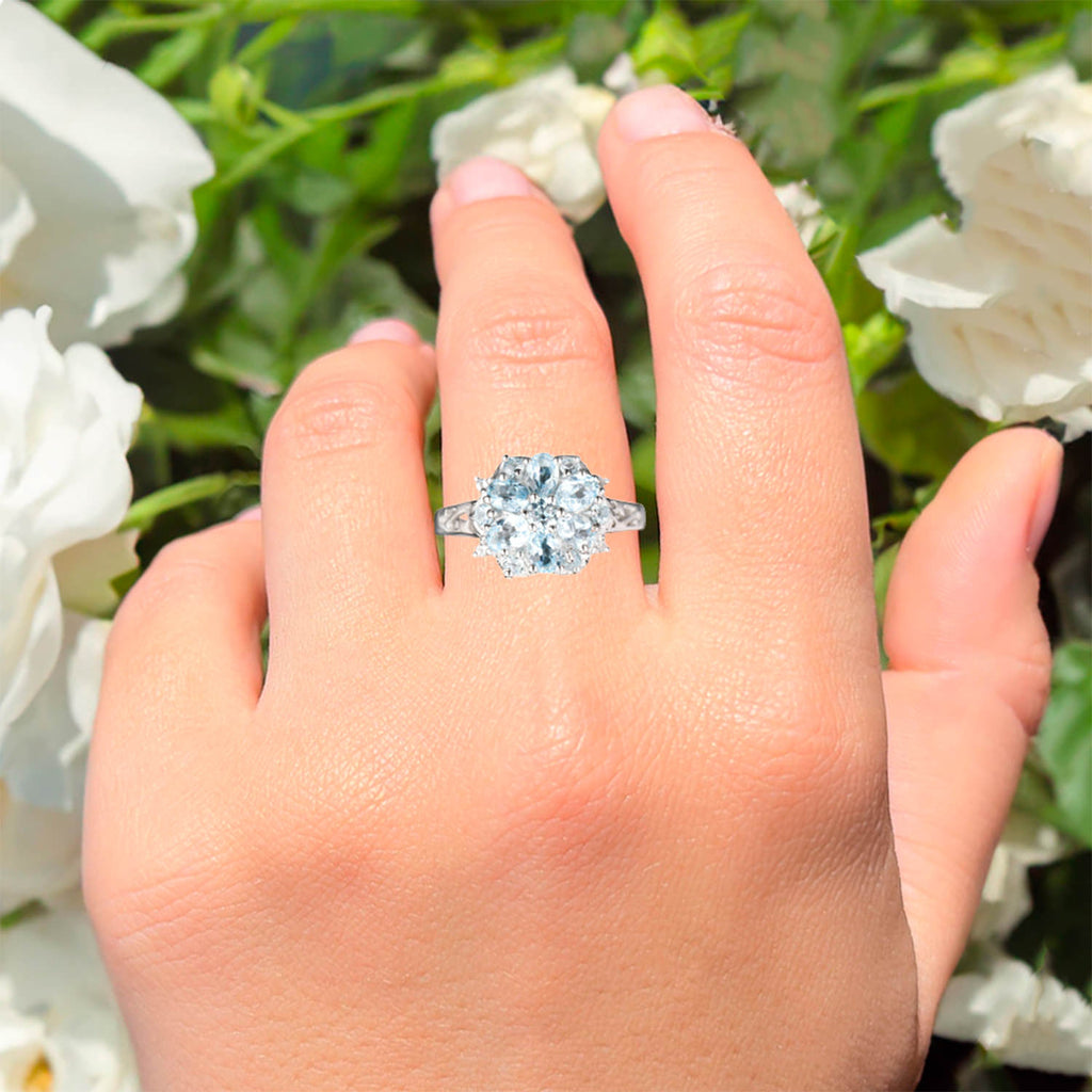 Blue Topaz Ring With White Topaz 1.51 Carats Sterling Silver