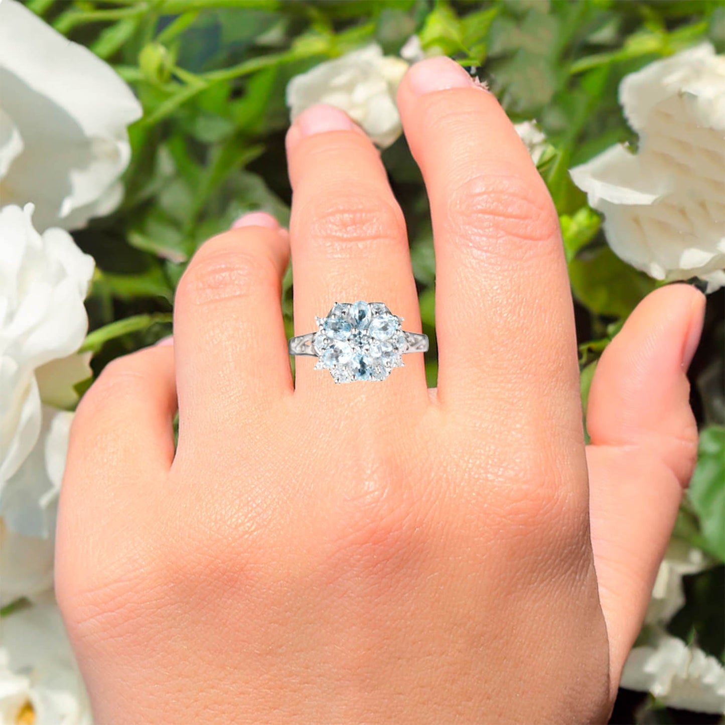 Blue Topaz Ring With White Topaz 1.51 Carats Sterling Silver