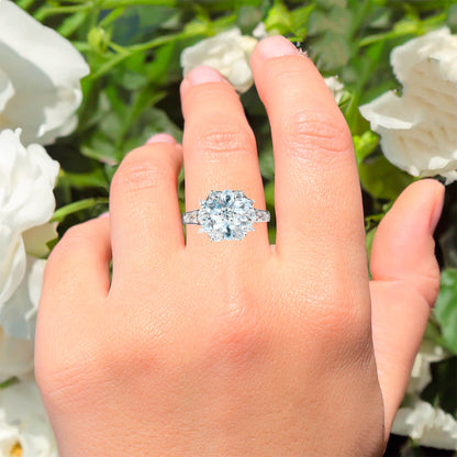 Blue Topaz Ring With White Topaz 1.51 Carats Sterling Silver