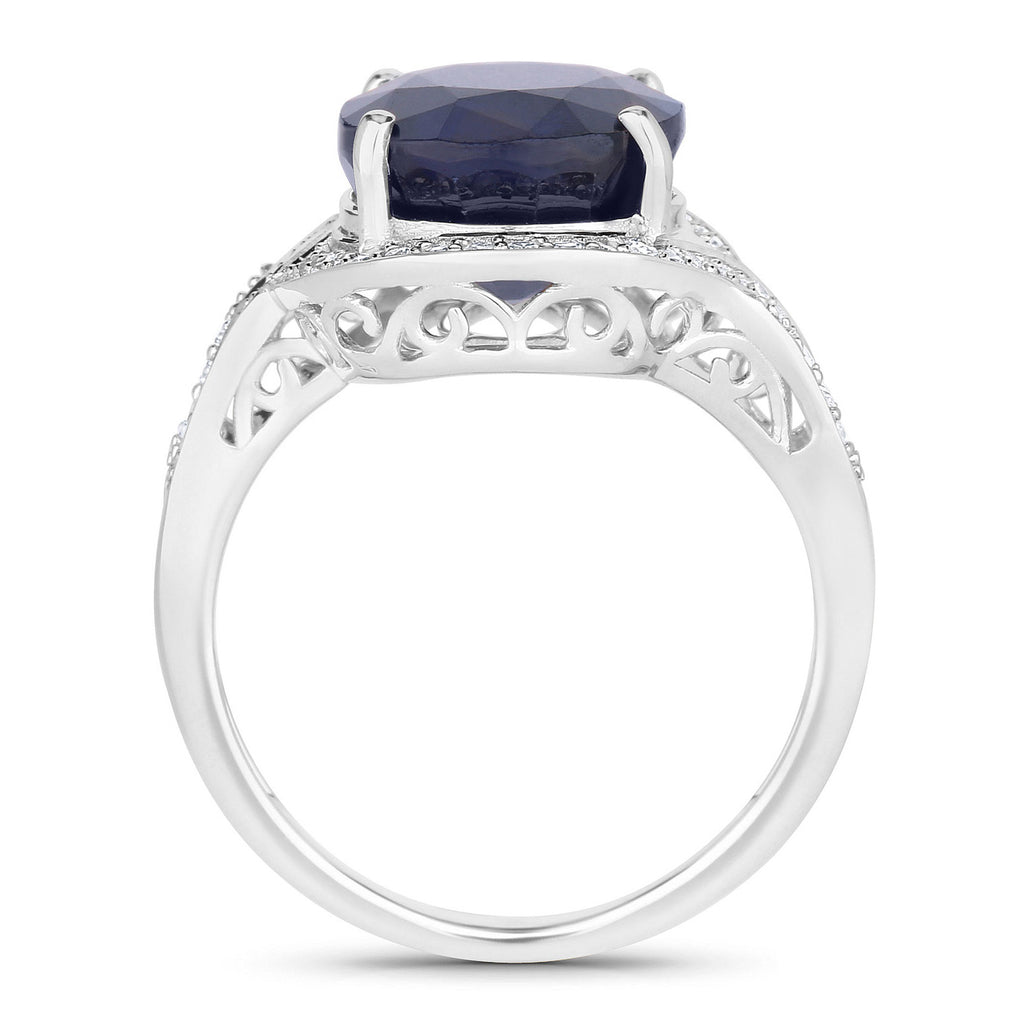 Blue Sapphire Ring With Diamonds 6.5 Carats 14K White Gold