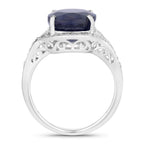 Blue Sapphire Ring With Diamonds 6.5 Carats 14K White Gold