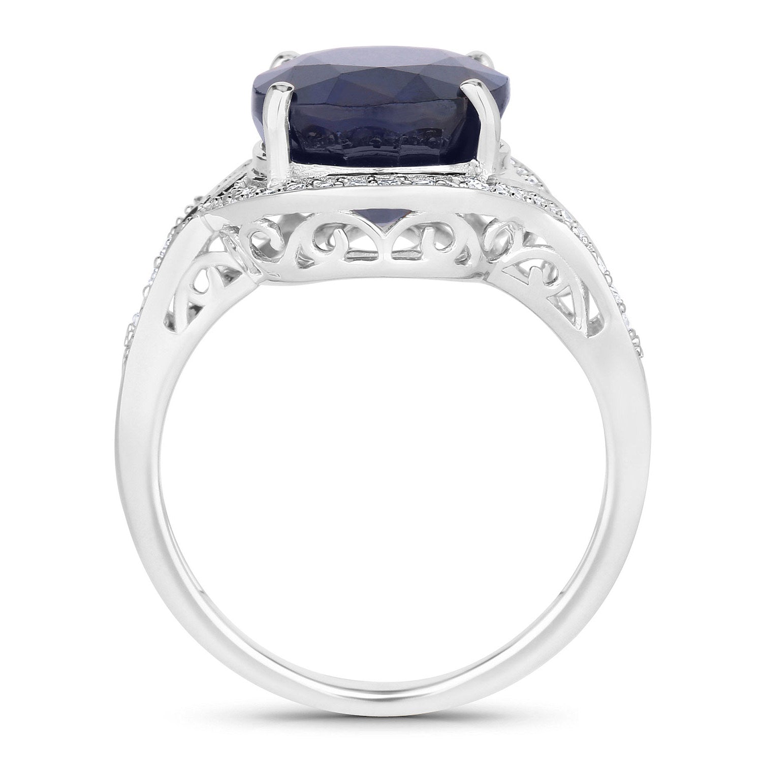 Blue Sapphire Ring With Diamonds 6.5 Carats 14K White Gold
