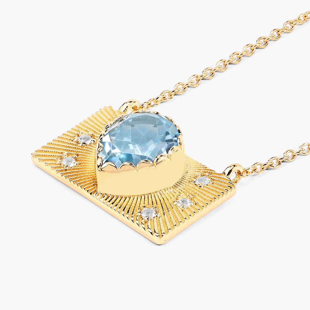 Blue Topaz Purse Necklace With White Topaz 2 Carats Gold Plated Silver