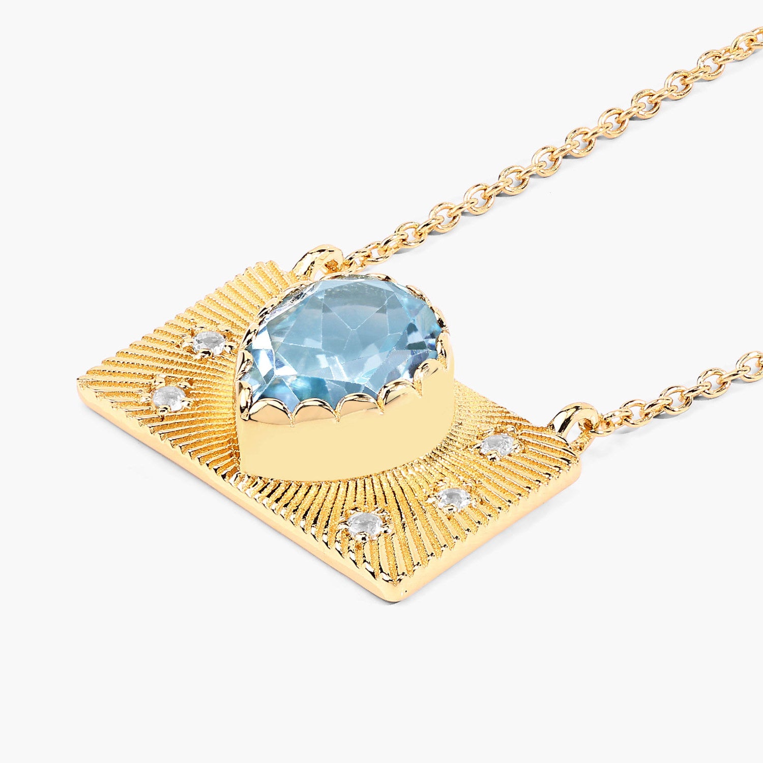 Blue Topaz Purse Necklace With White Topaz 2 Carats Gold Plated Silver