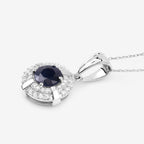 Blue Sapphire Pendant With Diamonds 1.66 Carats 10K White Gold