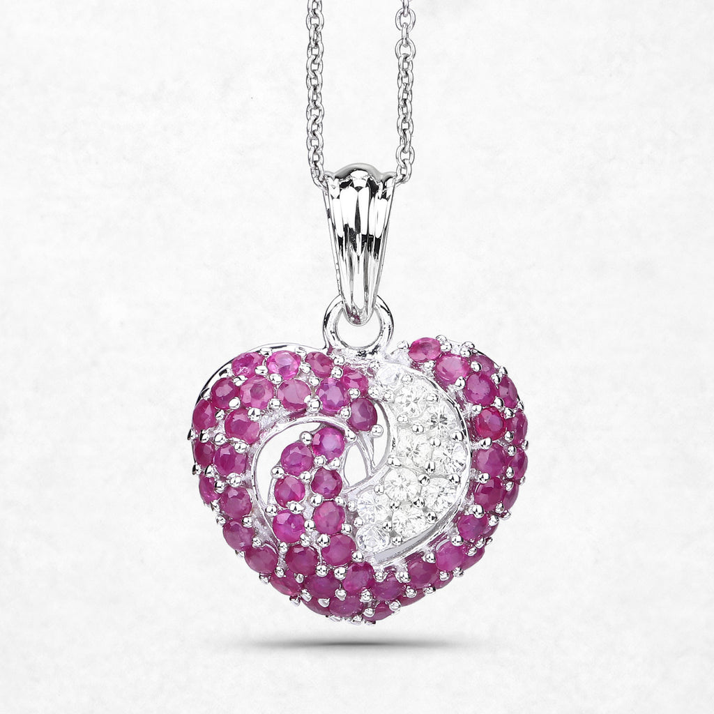 Ruby Pendant With White Sapphire 2.62 Carats Sterling Silver