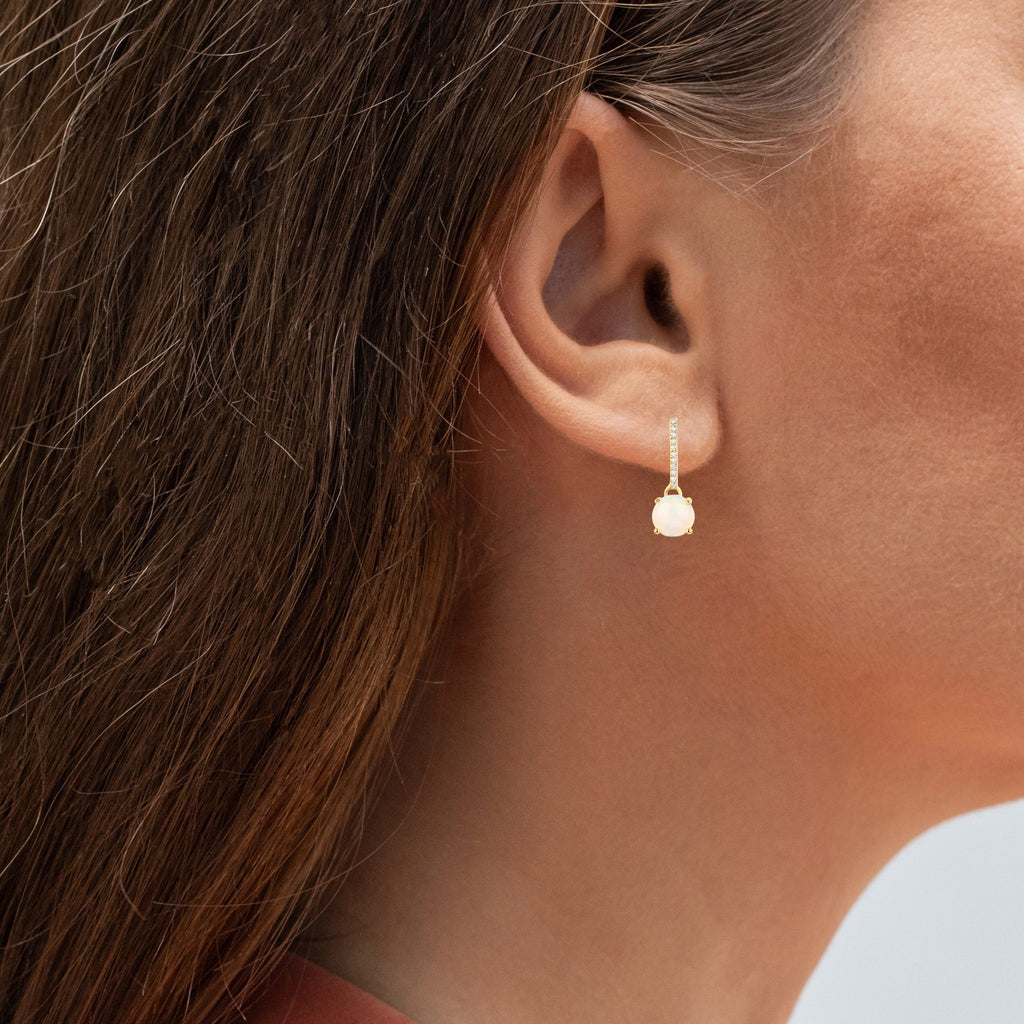 Ethiopian Opal Earrings With Diamonds 1.02 Carats 10K Yellow Gold