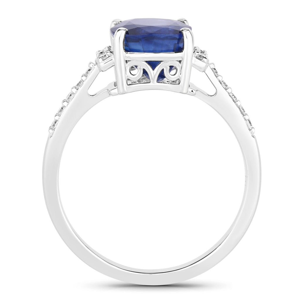 Blue Sapphire Ring With Diamonds 3.62 Carats 18K White Gold