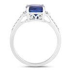 Blue Sapphire Ring With Diamonds 3.62 Carats 18K White Gold