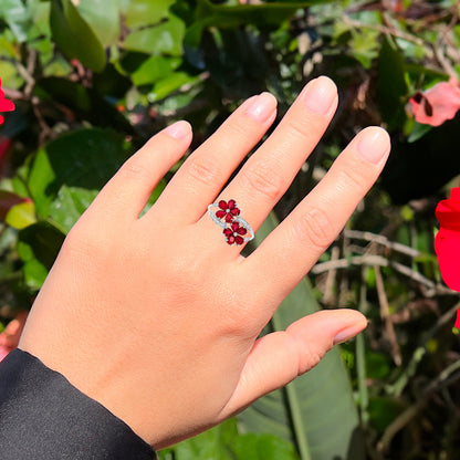 Ruby Flower Ring Diamond Setting 1.92 Carats 18K White Gold