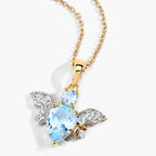 Blue Topaz Bat Pendant With White Topaz 1.41 Carats Gold Plated Silver