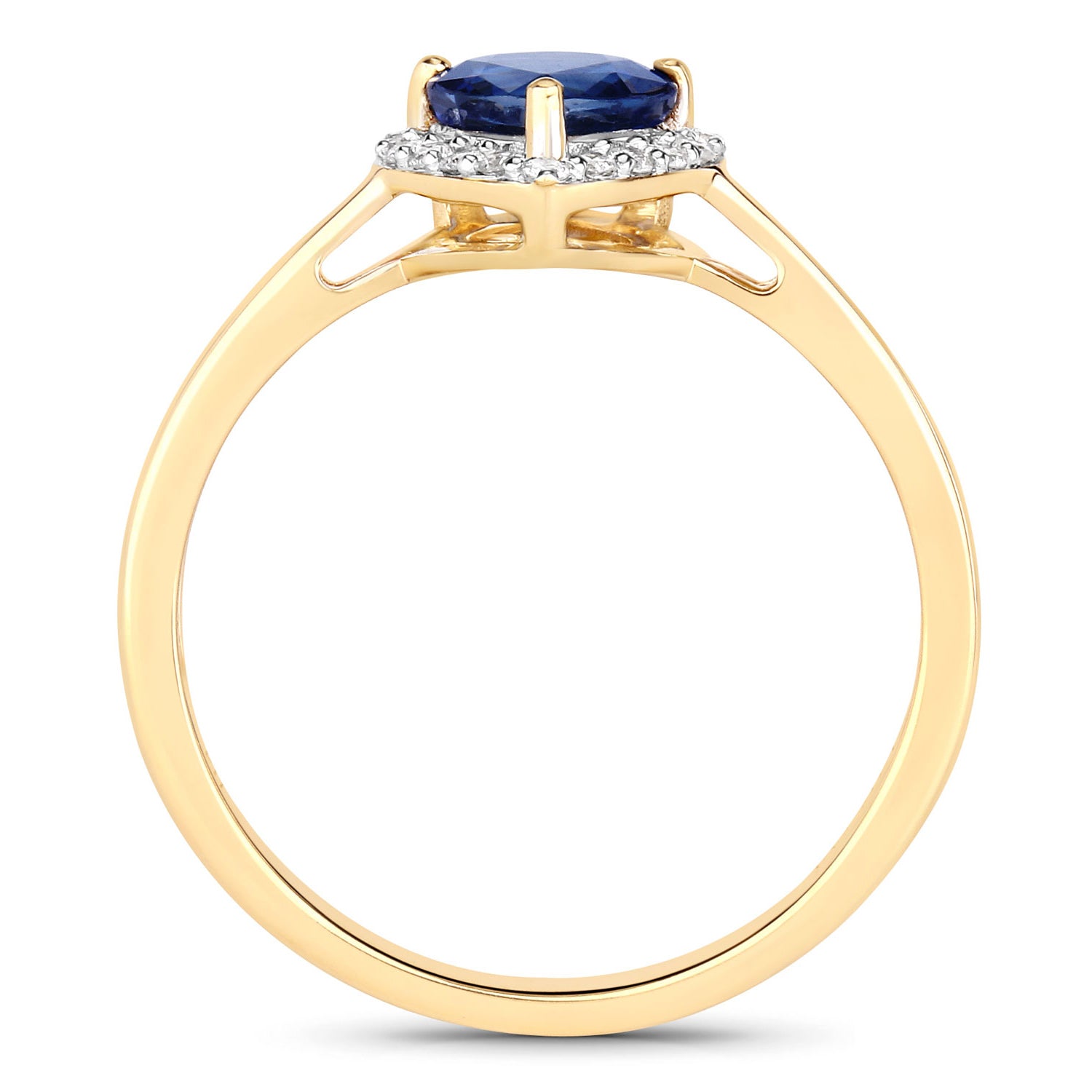 Blue Sapphire Ring With Diamonds 0.7 Carats 14K Yellow Gold
