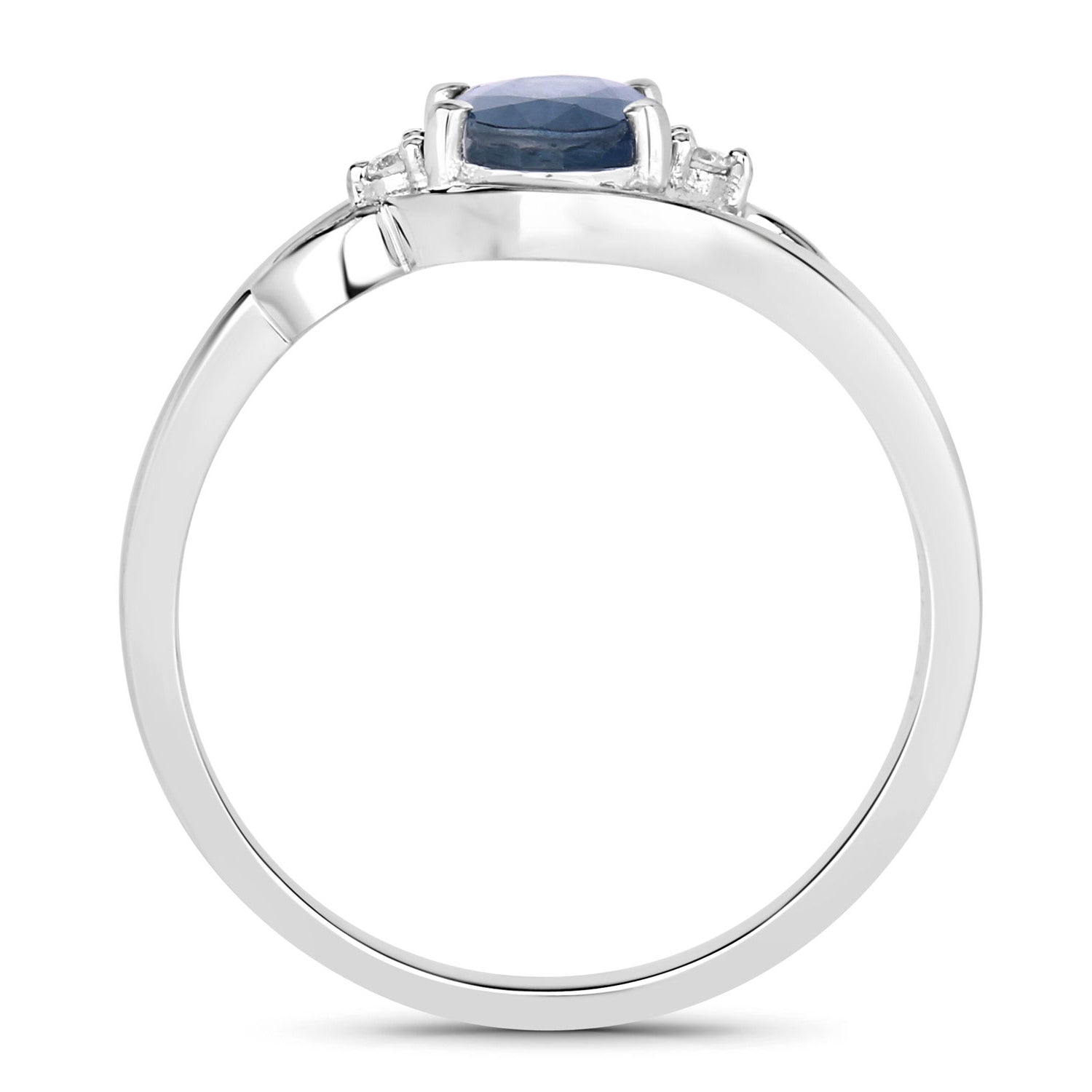 Blue Sapphire Ring With Diamonds 0.96 Carats 10K White Gold