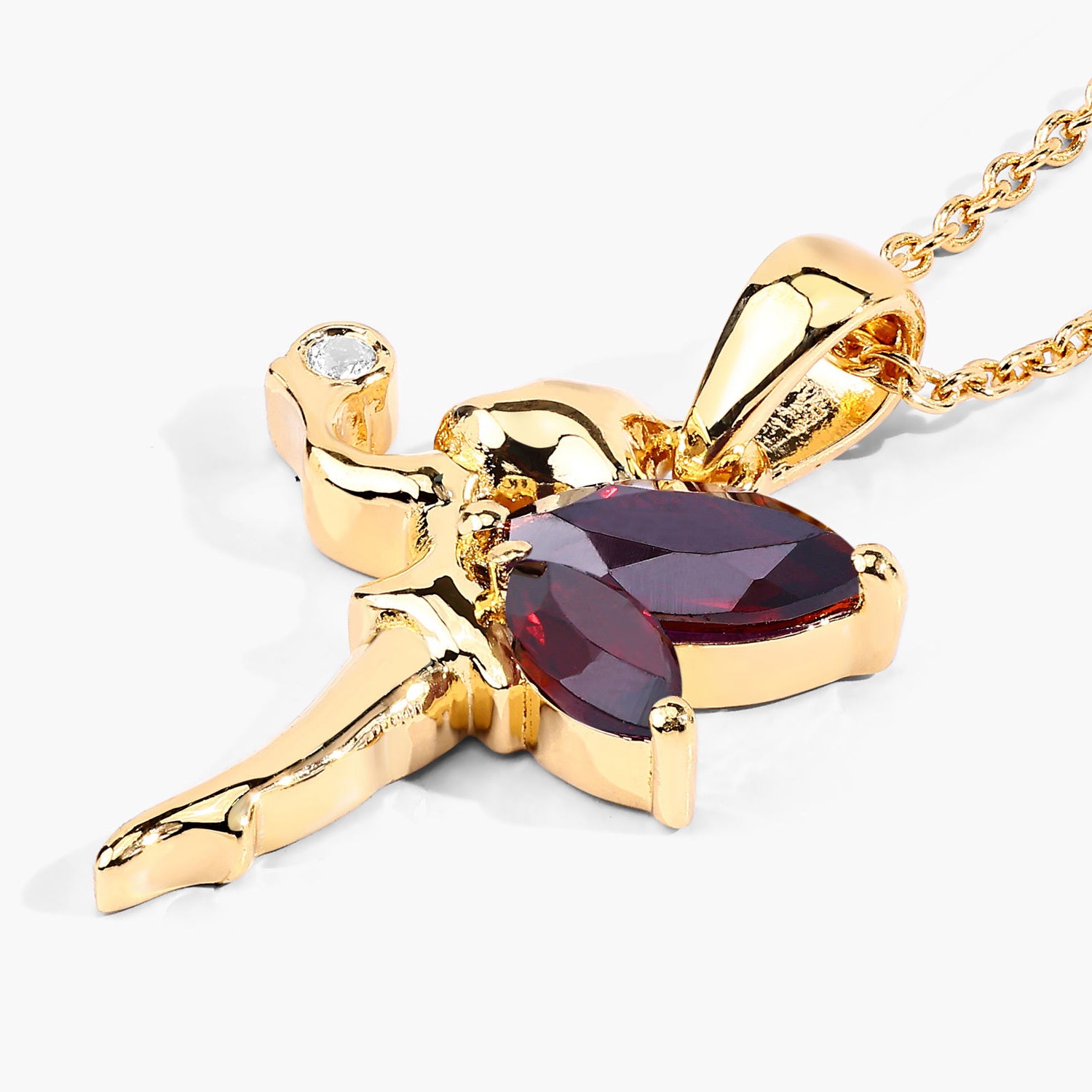 Garnet Fairy Pendant With White Topaz 0.8 Carats Gold Plated Silver