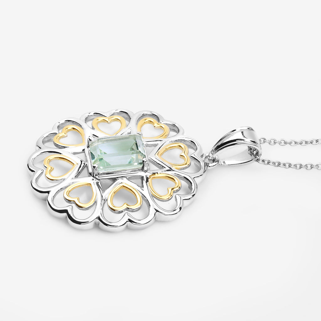Green Amethyst Heart Pendant 2.08 Carats Gold Plated Silver