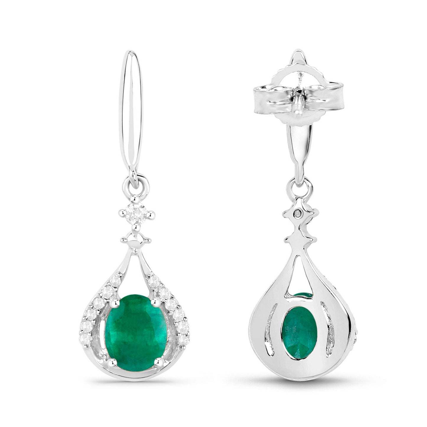 Natural Emerald Earrings With Diamonds 0.66 Carats 14K White Gold