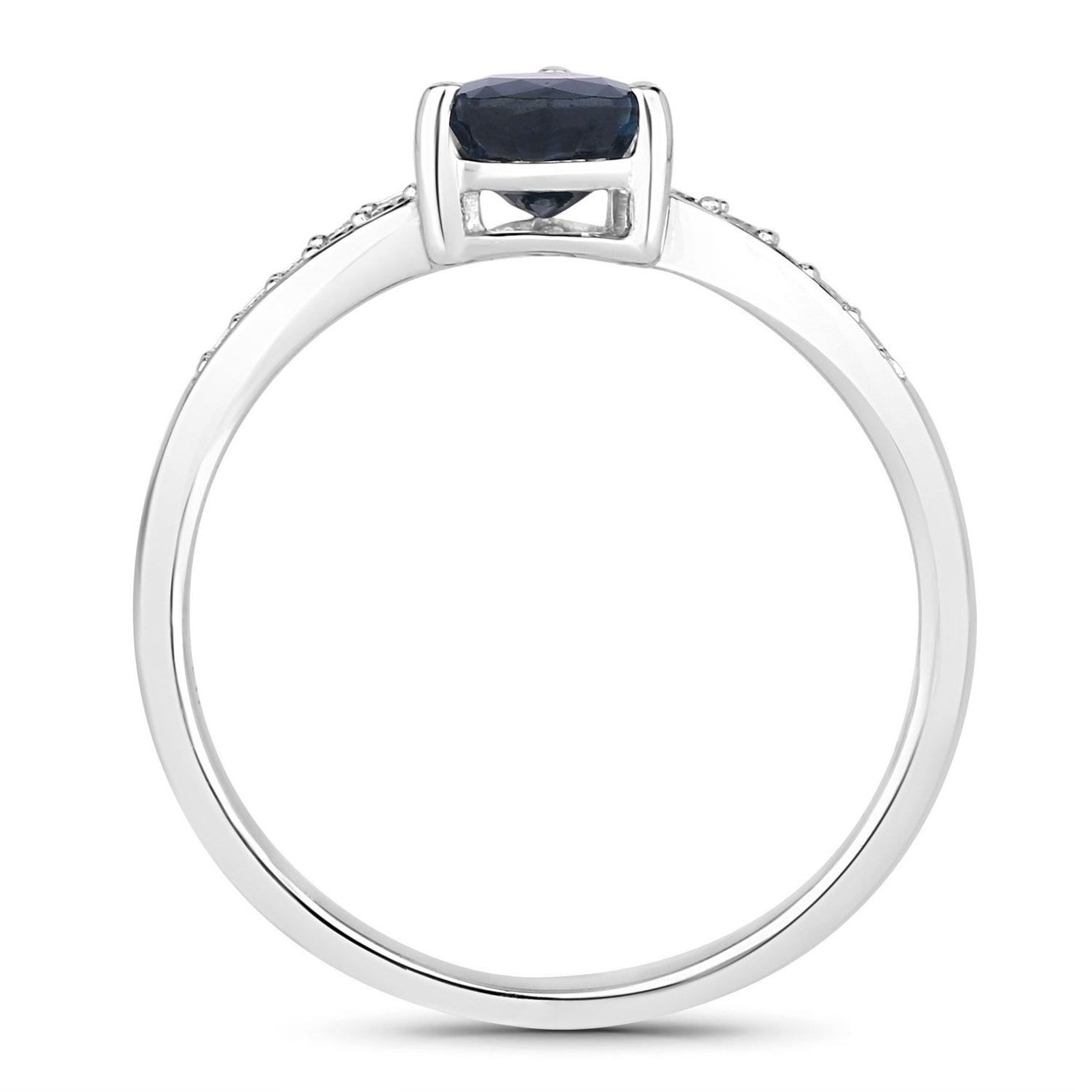 Blue Sapphire Ring With Diamonds 0.83 Carats 14K White Gold