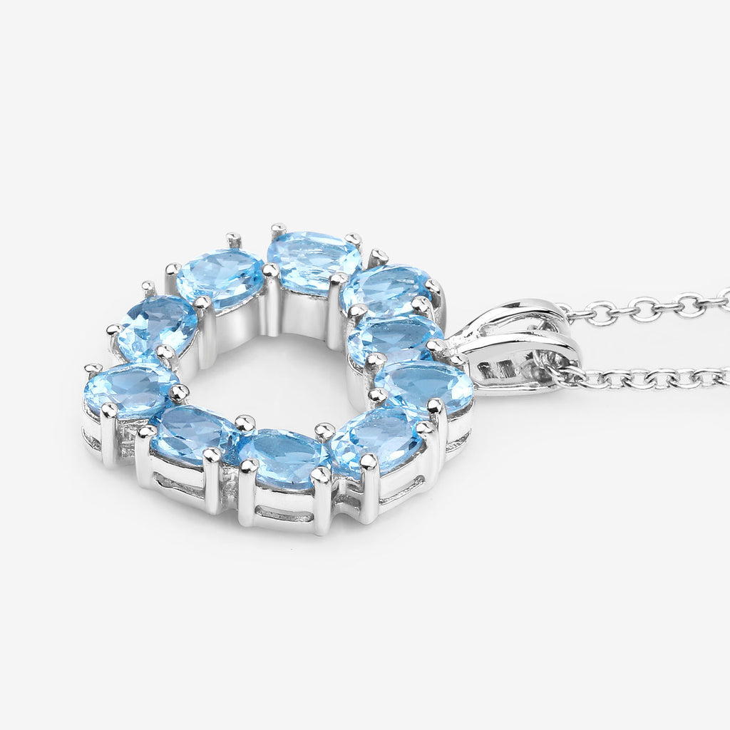 Swiss Blue Topaz Heart Pendant 1.88 Carats Sterling Silver