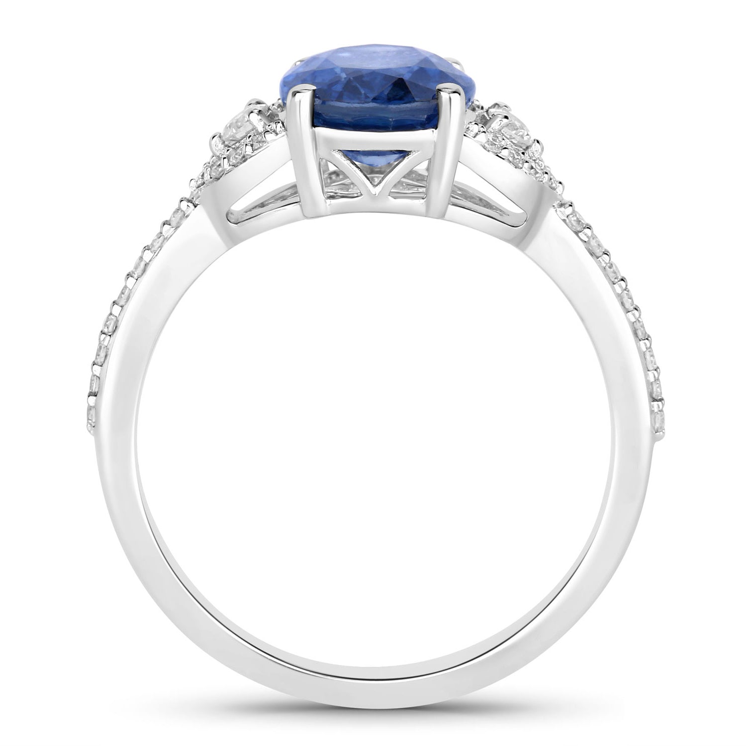 Blue Sapphire Ring With Diamonds 2.52 Carats 18K White Gold