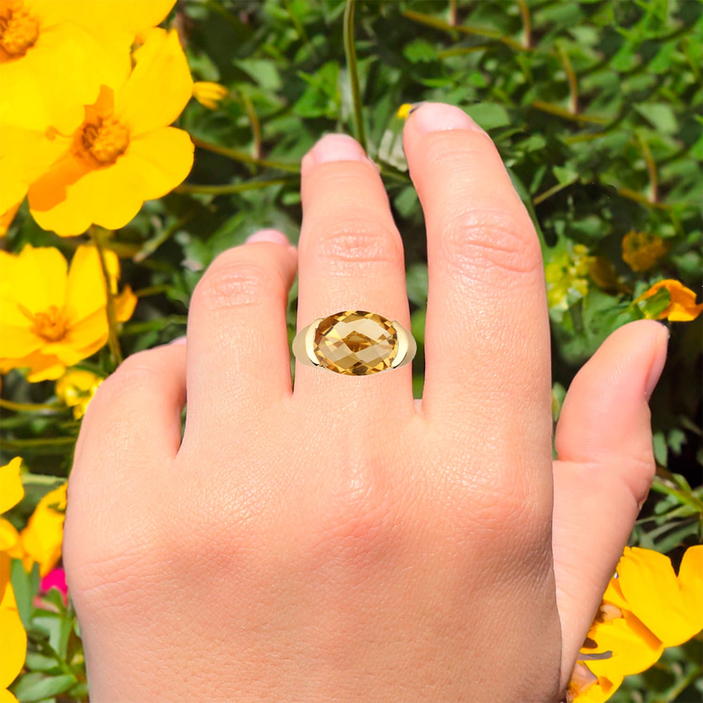 Champagne Quartz Ring 8.40 Carats Gold Plated Silver