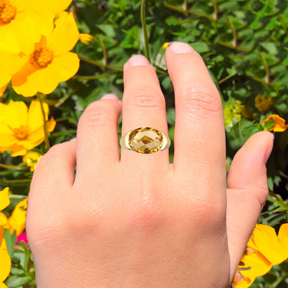 Champagne Quartz Ring 8.40 Carats Gold Plated Silver