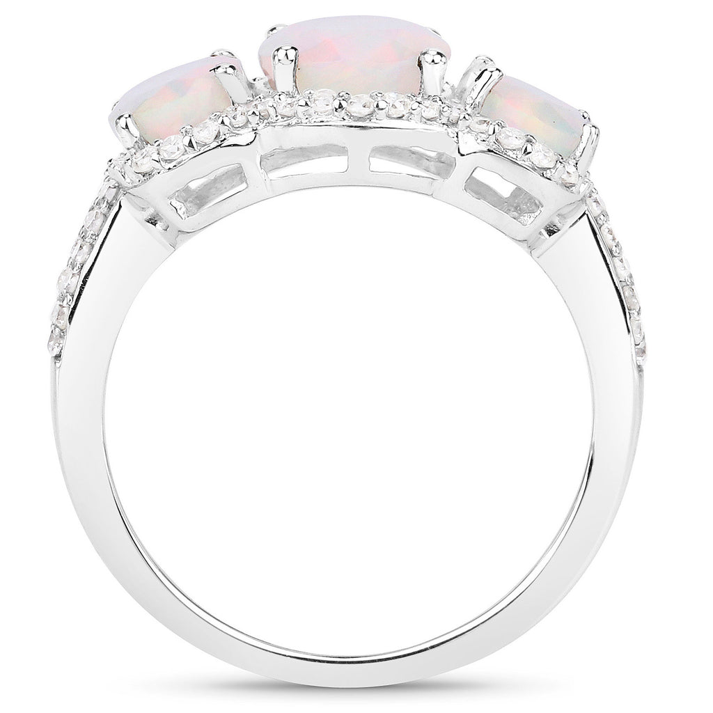 Ethiopian Opal Ring With Diamonds 1.8 Carats 14K White Gold