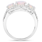 Ethiopian Opal Ring With Diamonds 1.8 Carats 14K White Gold