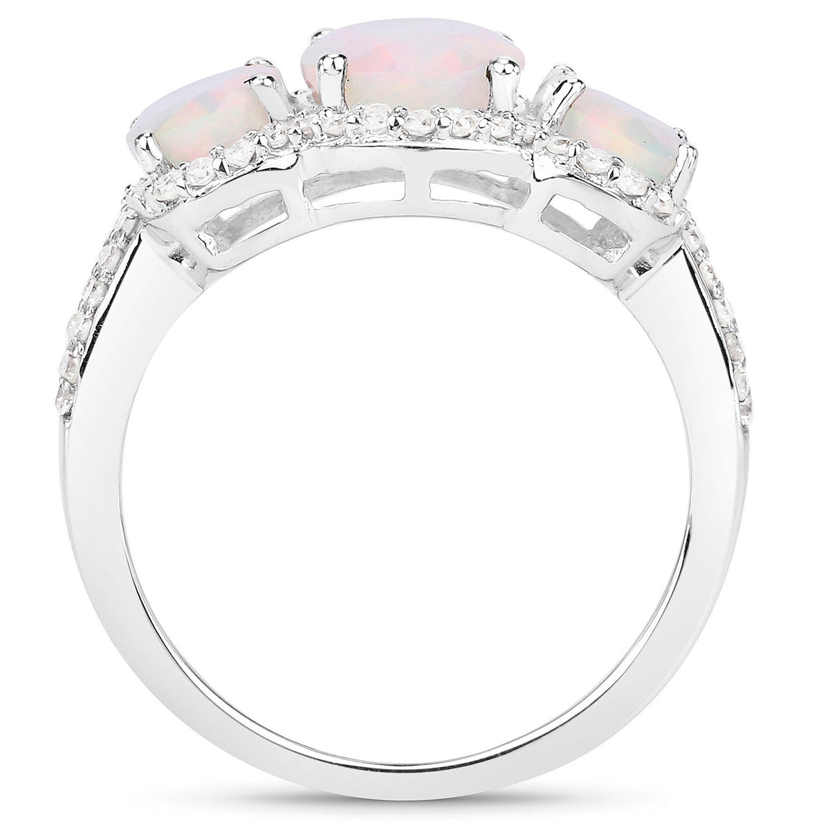 Ethiopian Opal Ring With Diamonds 1.8 Carats 14K White Gold