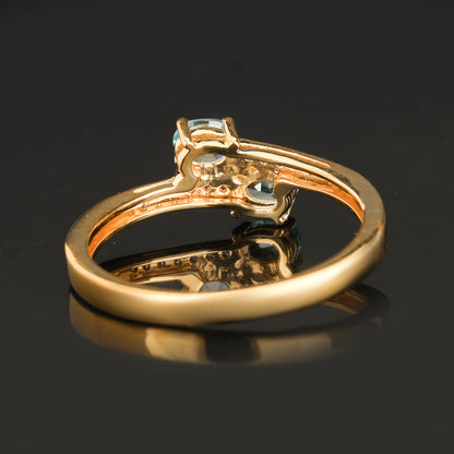 Natural Blue Zircon Ring With White Topaz 1.24 Carats Gold Plated Silver