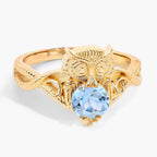 Blue Topaz Owl Ring 1.04 Carats Gold Plated Silver