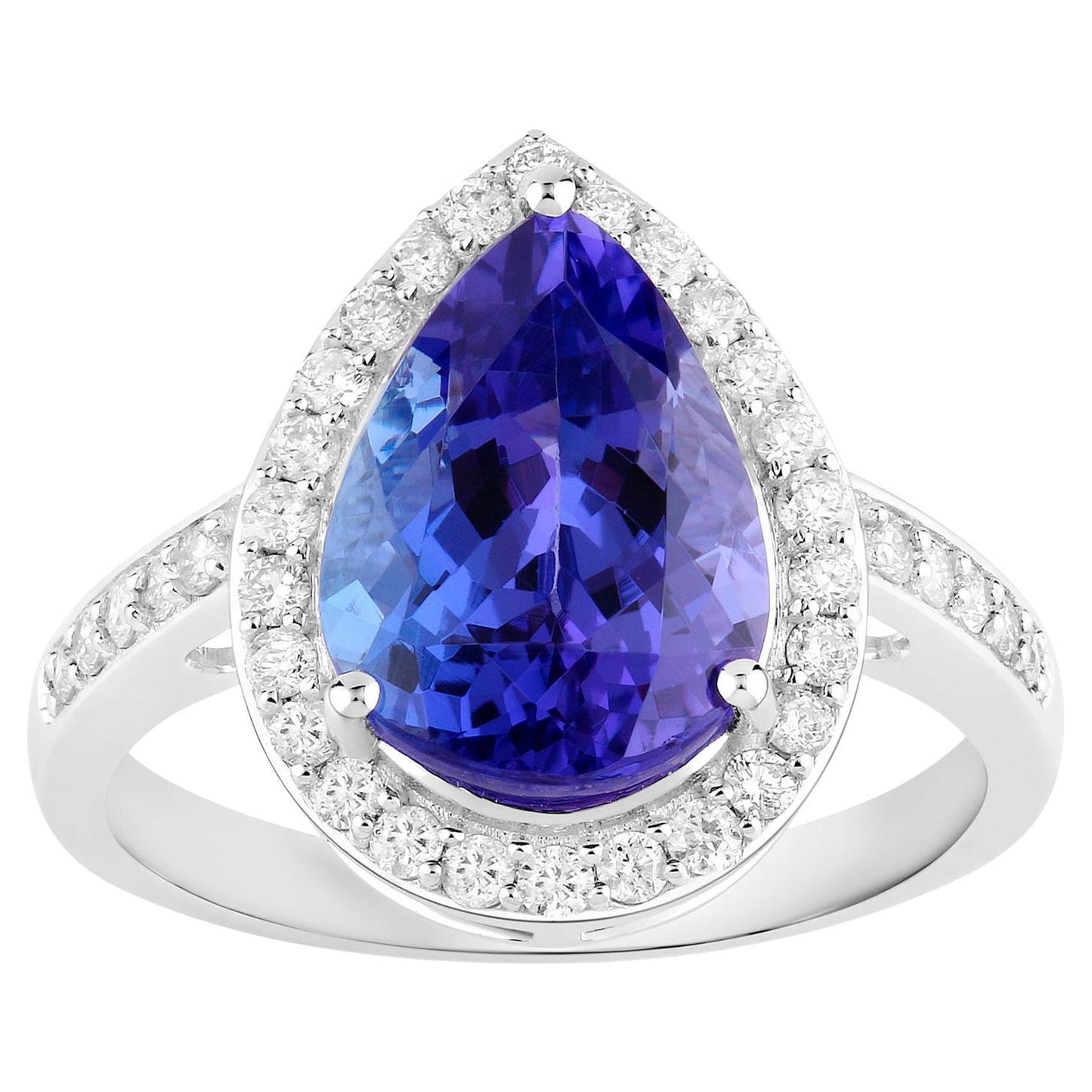 Tanzanite Ring Diamonds 4.42 Carats 14K White Gold