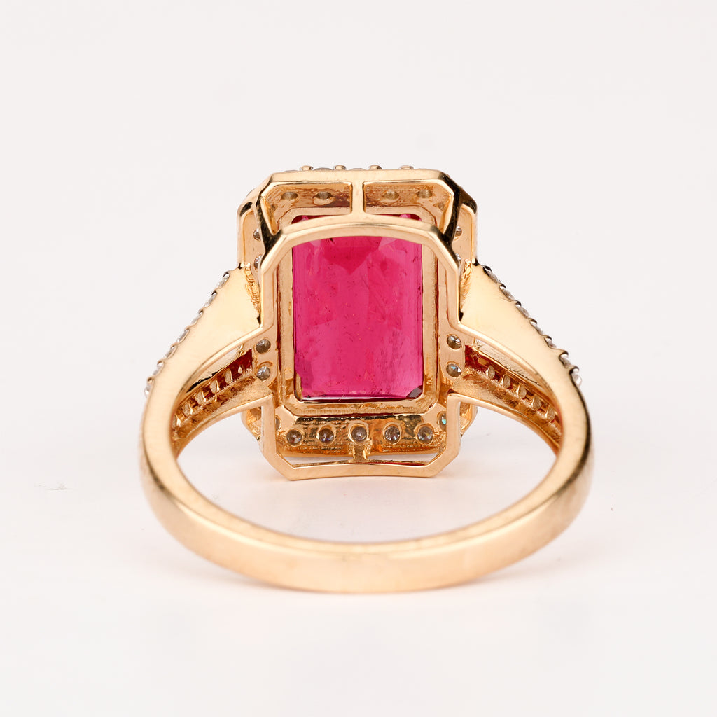 Natural Rubellite Ring With Diamonds 5.32 Carats 9K Yellow Gold