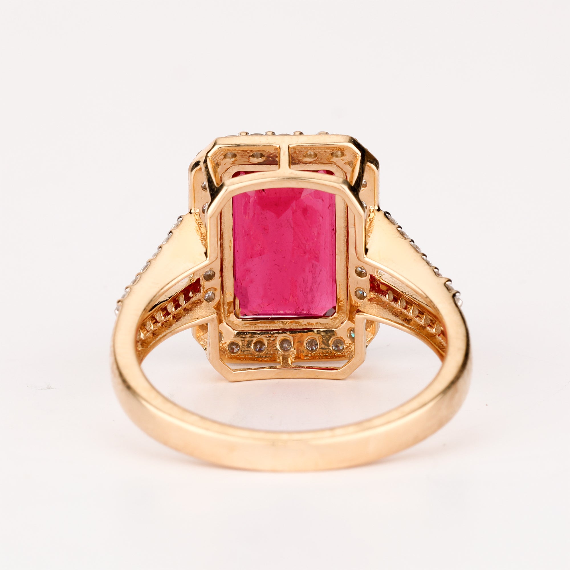 Natural Rubellite Ring With Diamonds 5.32 Carats 9K Yellow Gold