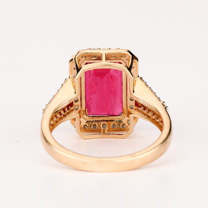Natural Rubellite Ring With Diamonds 5.32 Carats 9K Yellow Gold