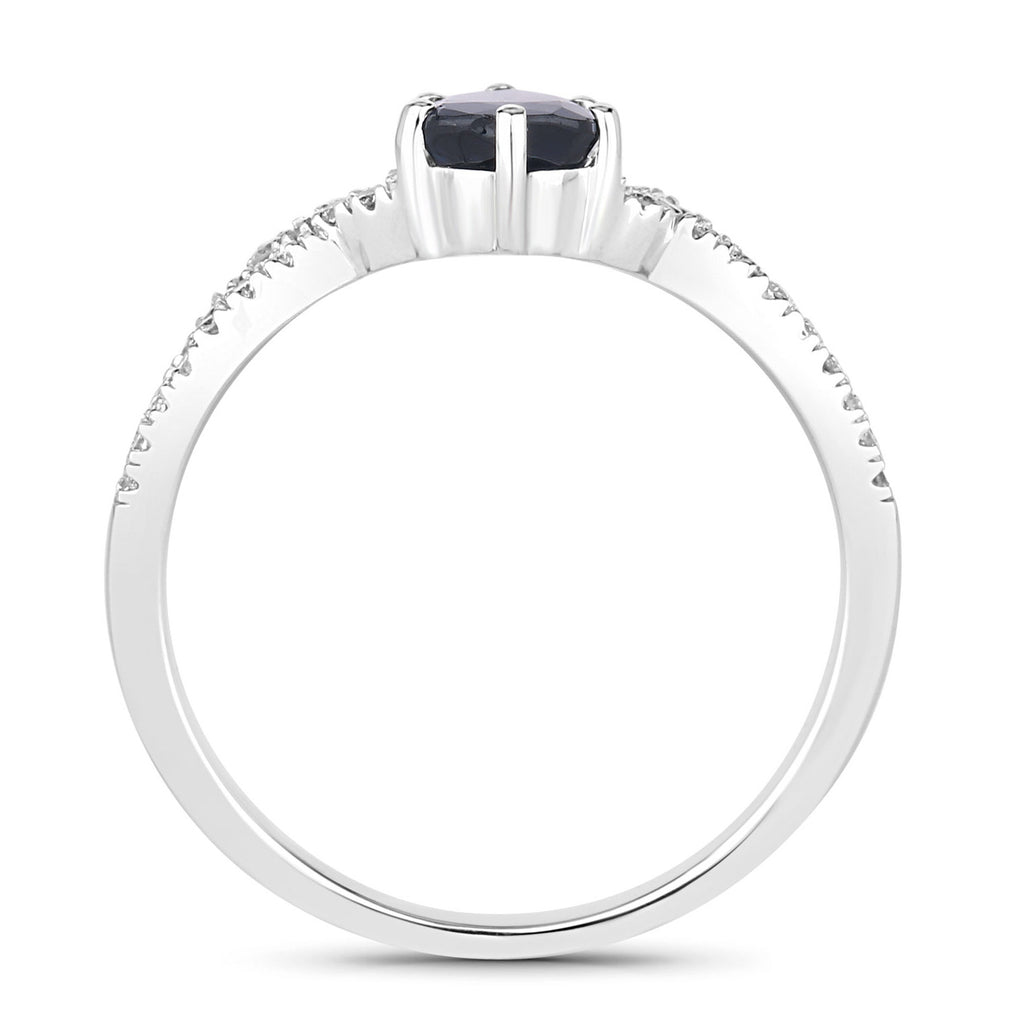 Blue Sapphire Ring With Diamonds 1.1 Carats 14K White Gold