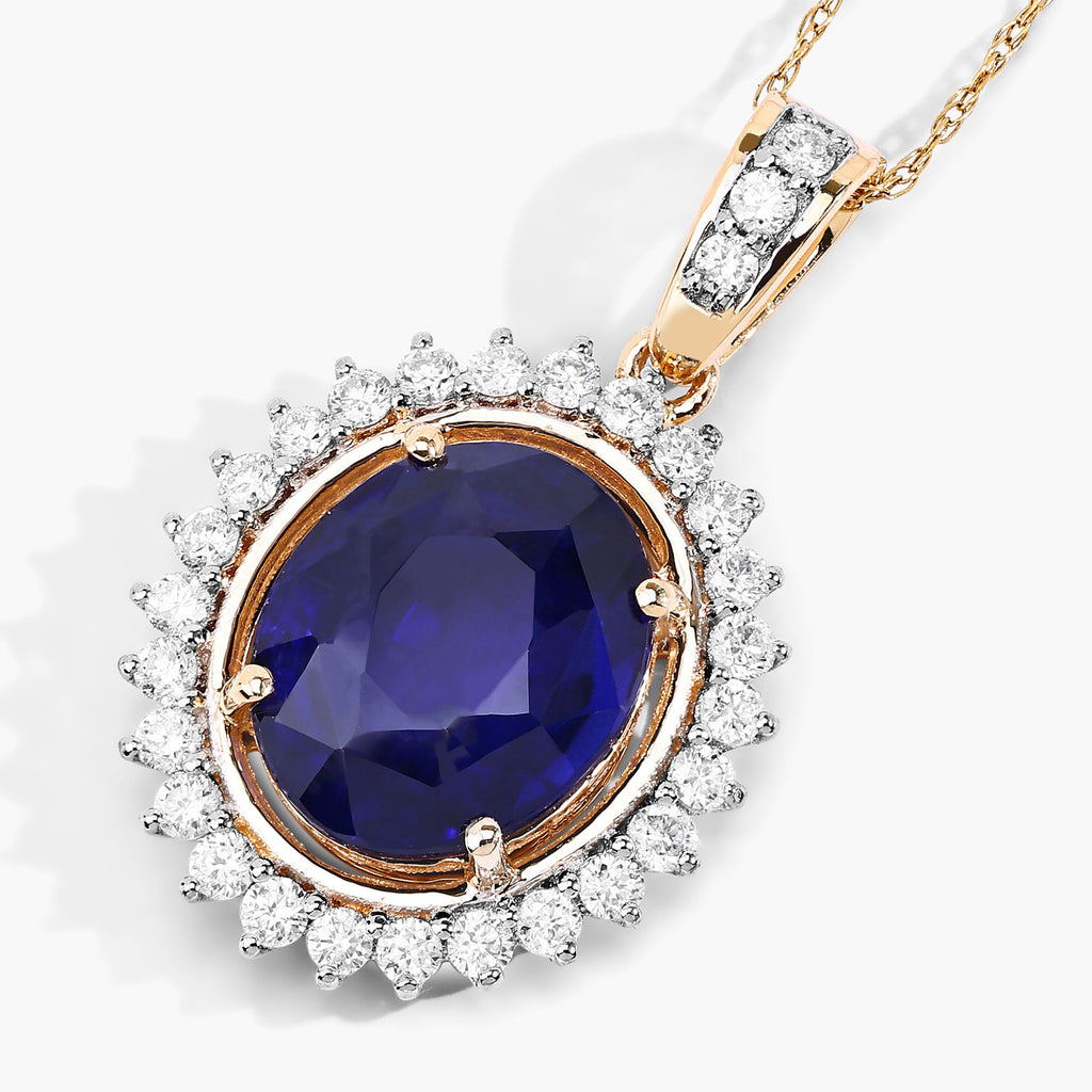 Blue Sapphire Pendant With Diamonds 4.1 Carats 18K Yellow Gold