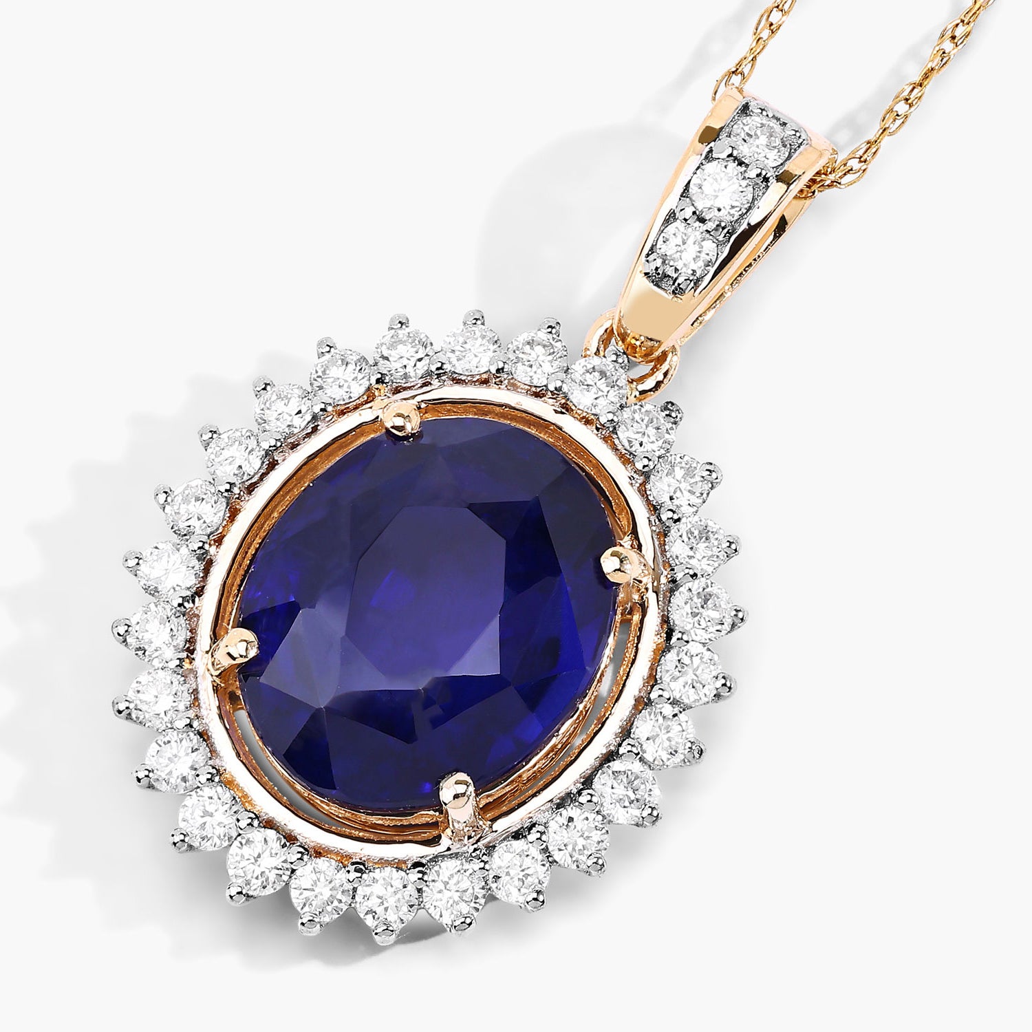 Blue Sapphire Pendant With Diamonds 4.1 Carats 18K Yellow Gold