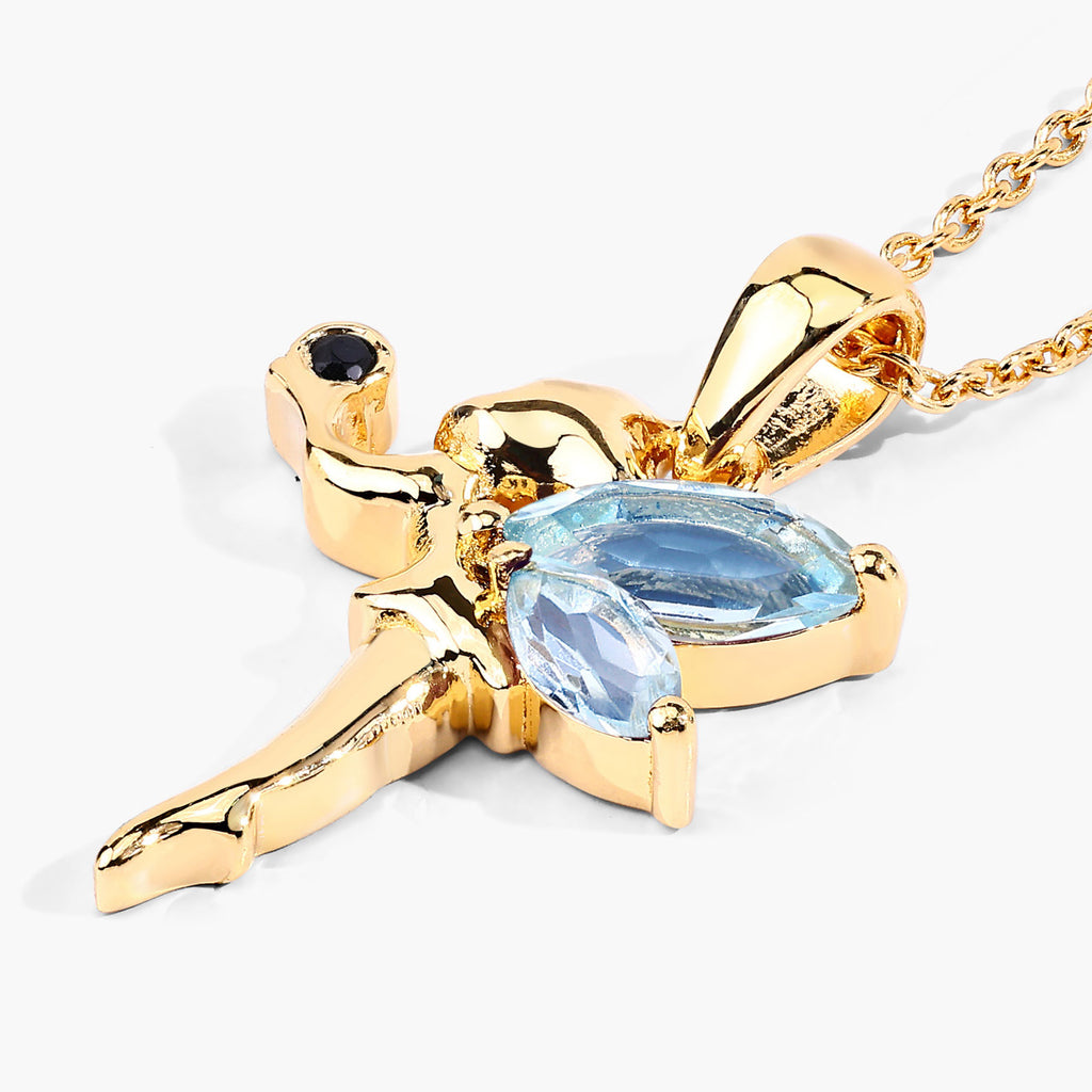 Blue Topaz Fairy Pendant With White Topaz 0.76 Carats Gold Plated Silver