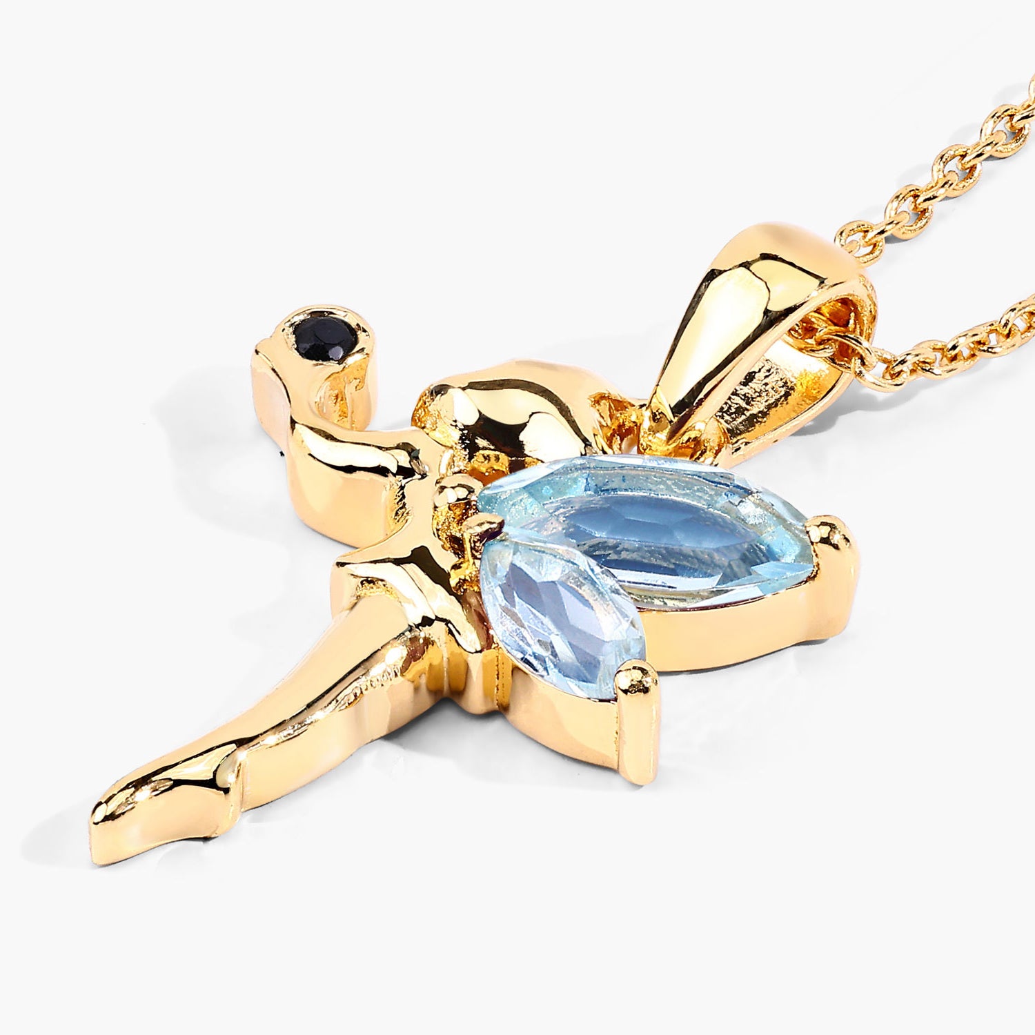 Blue Topaz Fairy Pendant With White Topaz 0.76 Carats Gold Plated Silver