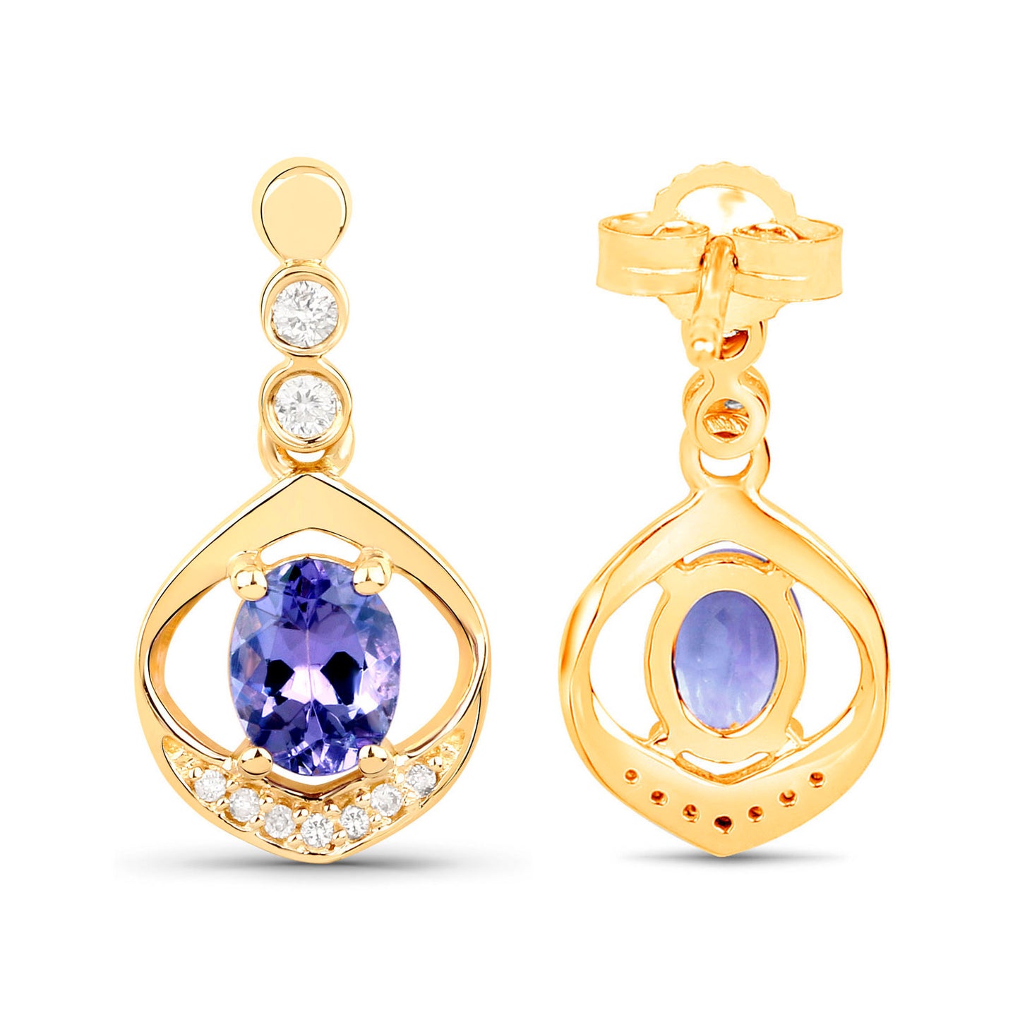 Natural Tanzanite Earrings With Diamonds 0.72 Carats 14K Yellow Gold