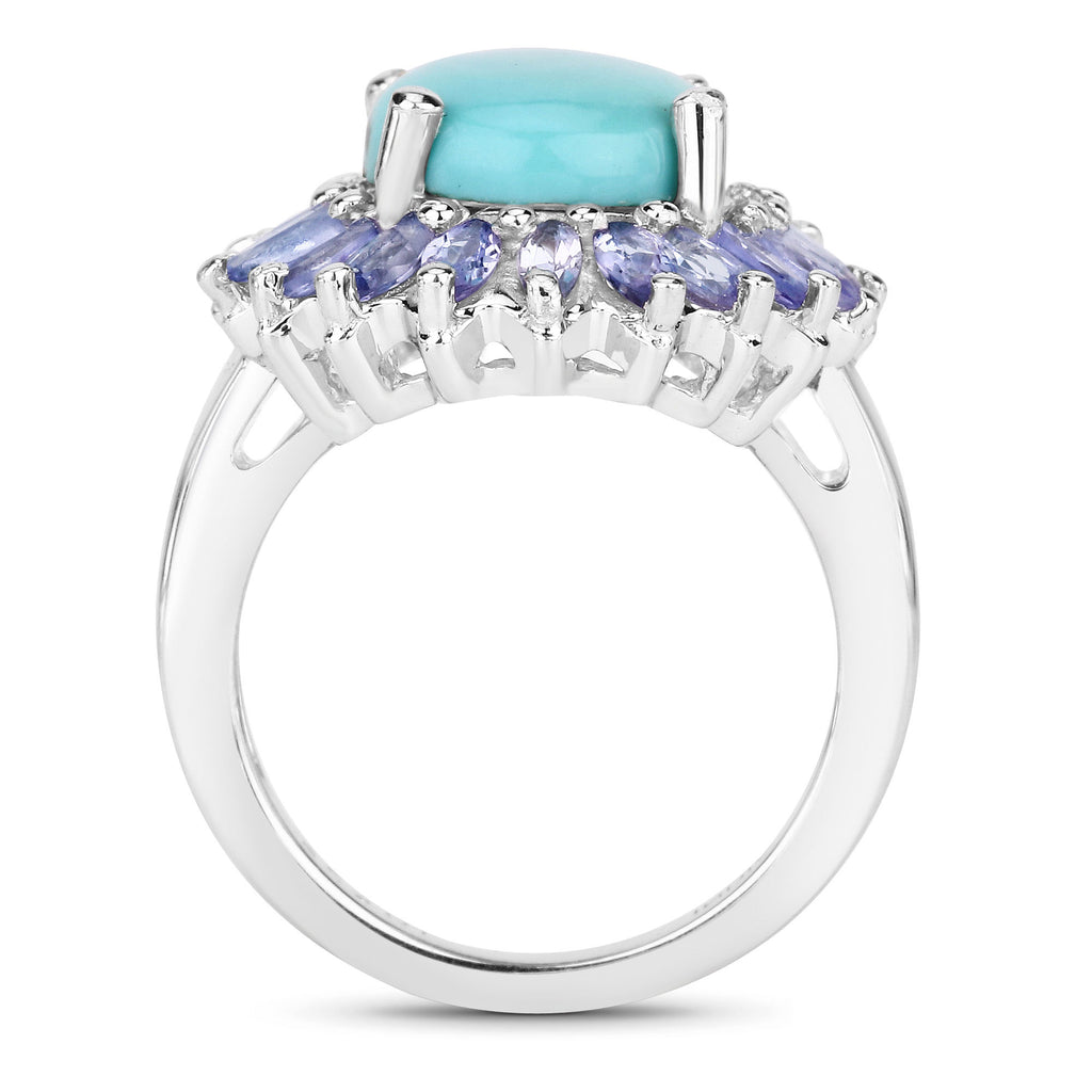 Larimar Ring With Tanzanite 6.06 Carats Sterling Silver