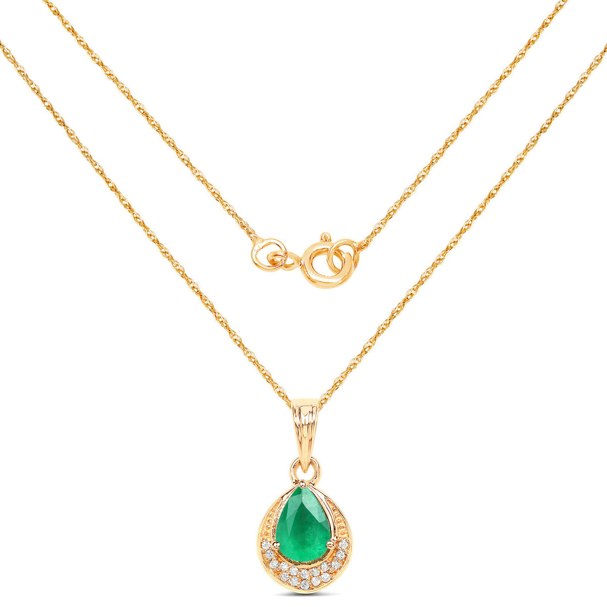 Zambian Emerald Pendant With Diamonds 0.86 Carats 14K Yellow Gold