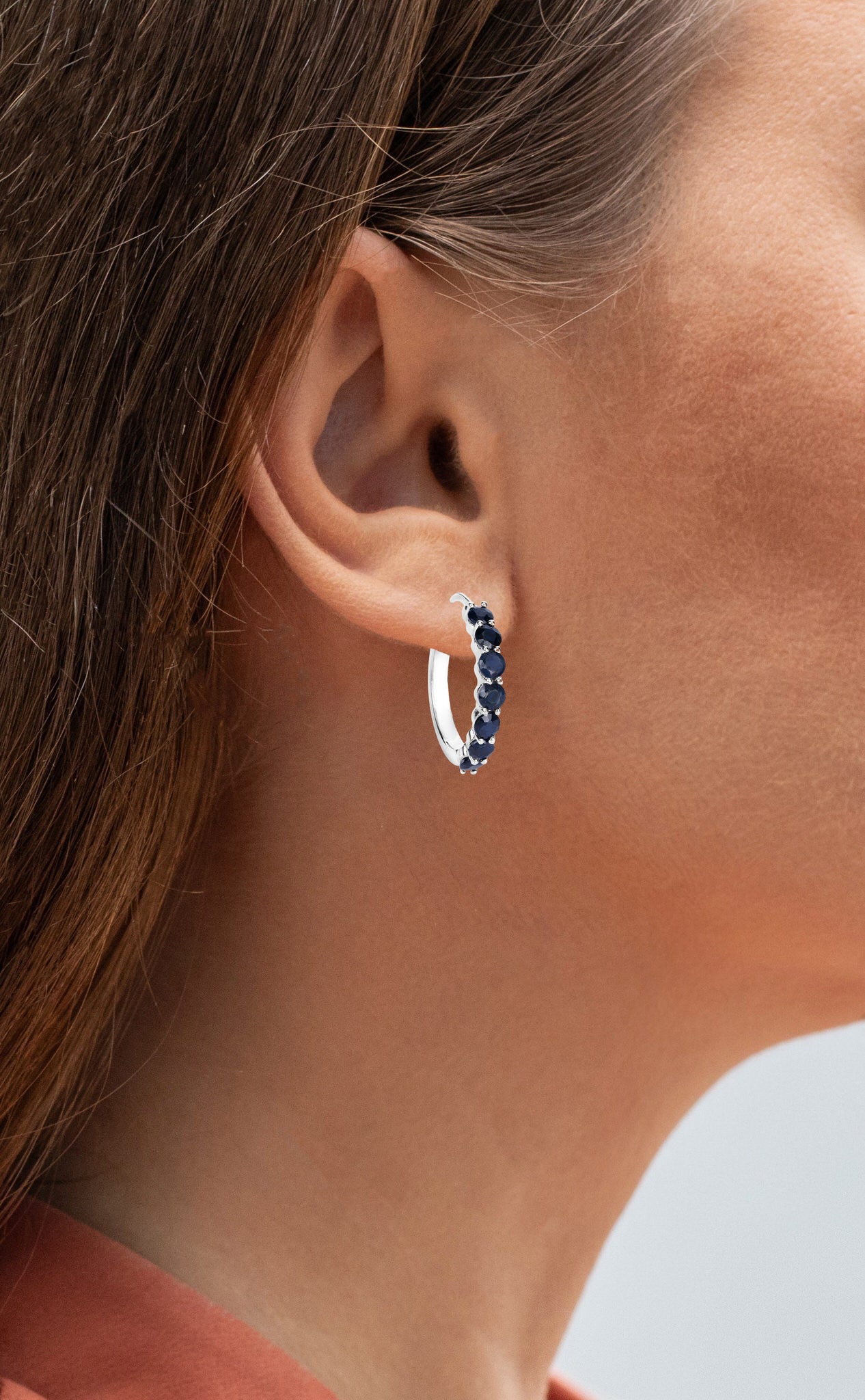 Blue Sapphire Hoop Earrings 2.64 Carats Sterling Silver