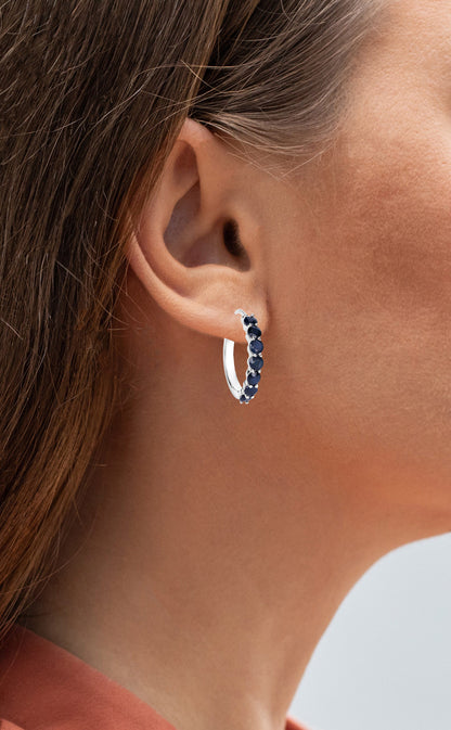 Blue Sapphire Hoop Earrings 2.64 Carats Sterling Silver