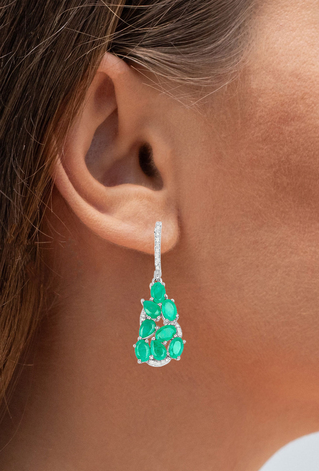 Emerald Dangle Earrings Diamonds 6.6 Carats Silver