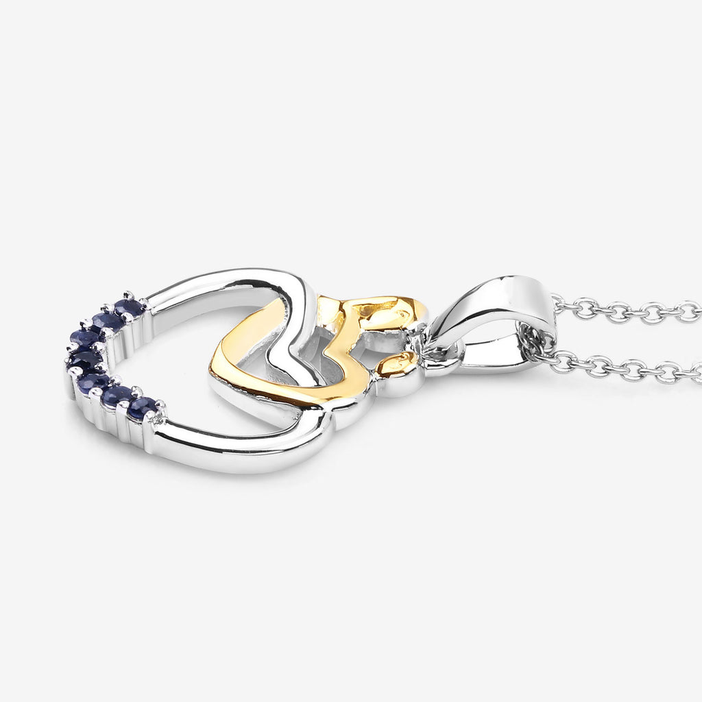 Blue Sapphire Heart Pendant 0.12 Carats Gold Plated Silver
