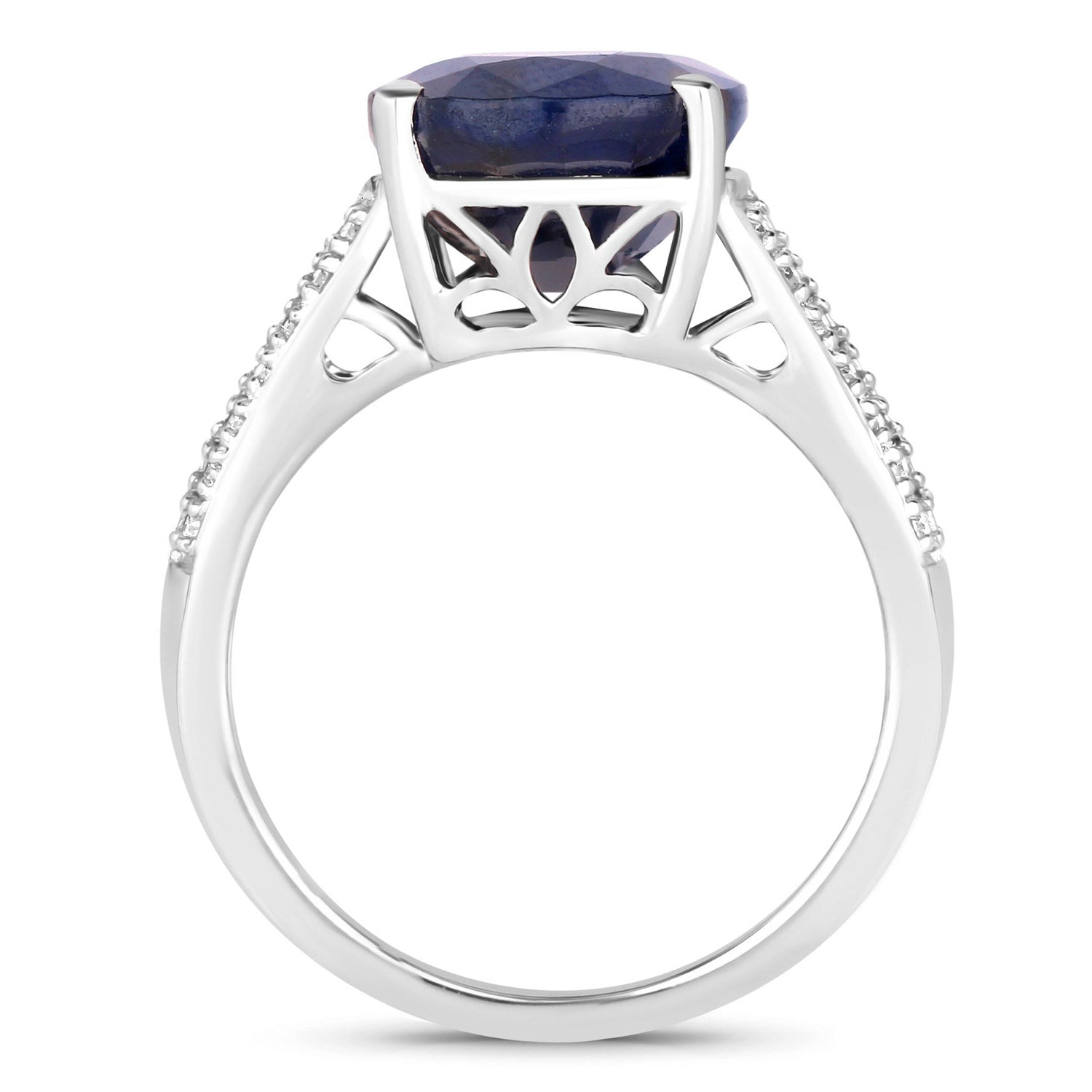 Blue Sapphire Ring With Diamonds 6.46 Carats 14K White Gold