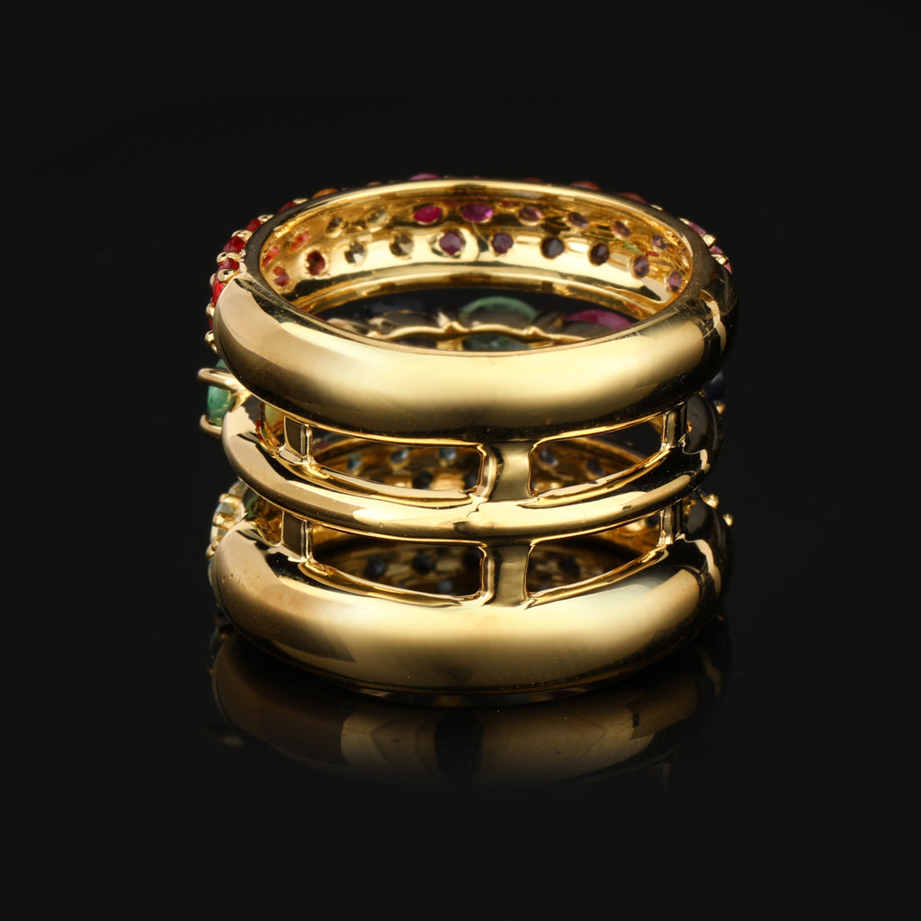 Natural Mixed Gemstones Ring 3.23 Carats Gold Plated Silver