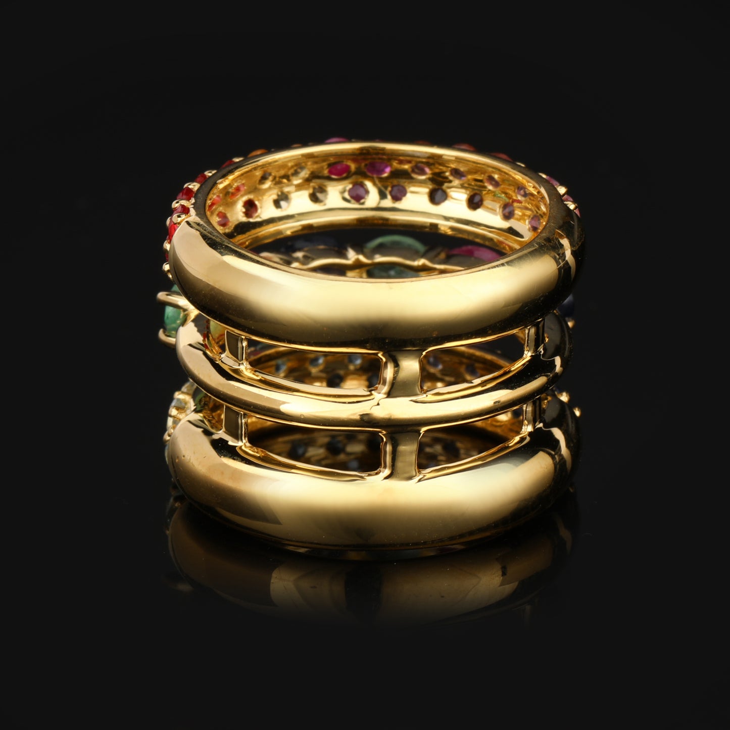 Natural Mixed Gemstones Ring 3.23 Carats Gold Plated Silver
